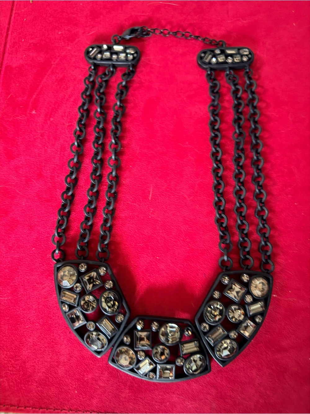 Source Unknown Black Statement Necklace with Clear Crystal Accents